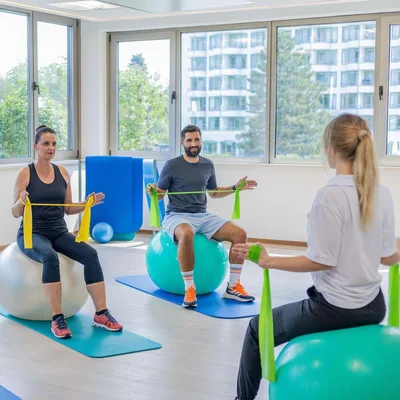 Trainerin der Johannesbad ambulante Reha in Kurs mit Patienten