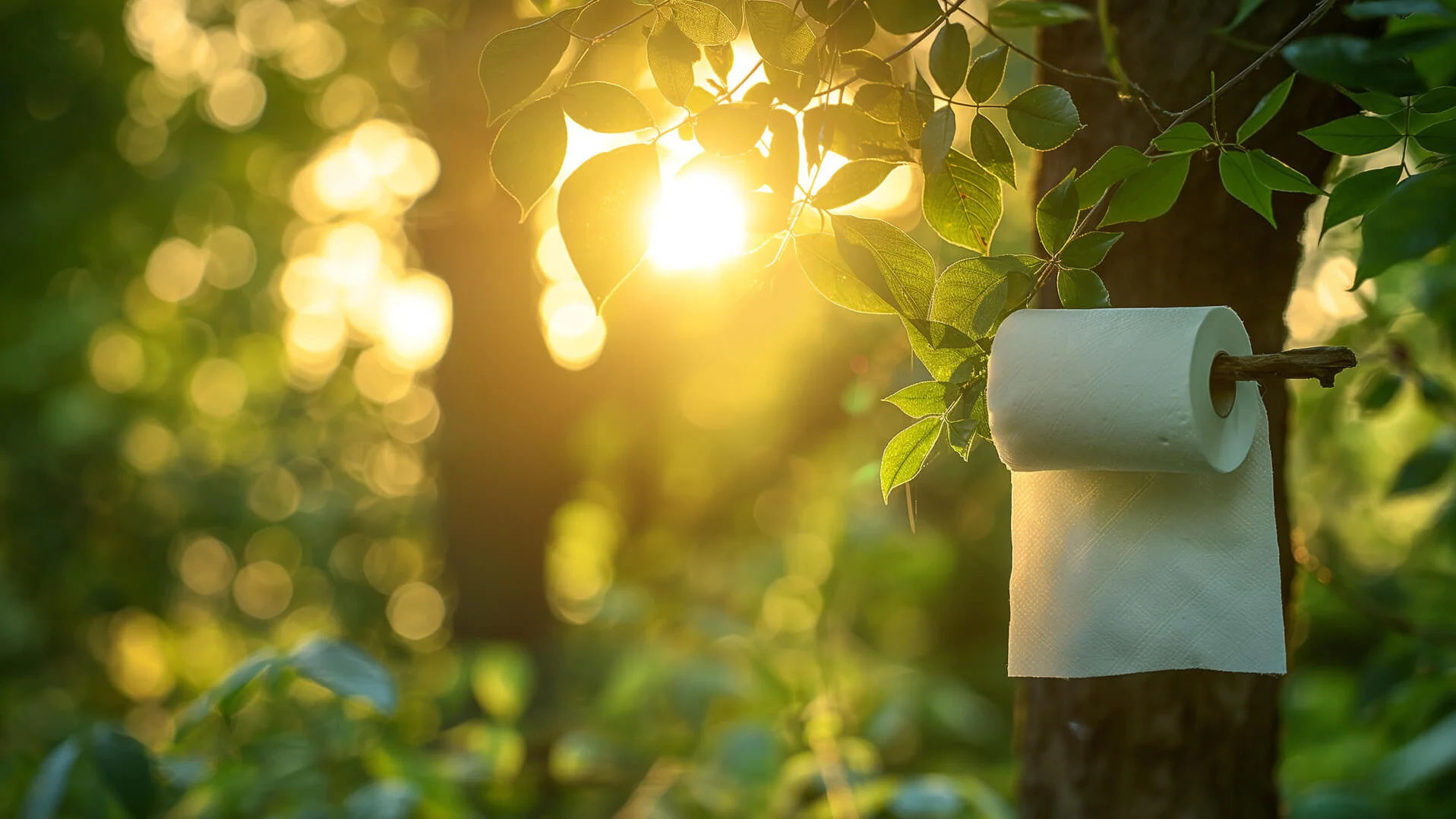 Toilettenpapierrolle an Baum.